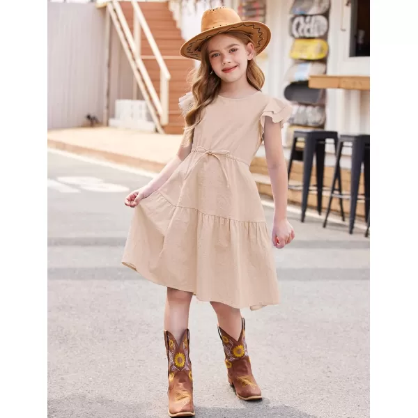 Arshiner Toddler Cotton Linen Dress Summer Casual Party Double-Ruffle Sleeves Dresses 2-6Y