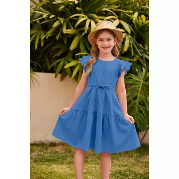 Arshiner Toddler Cotton Linen Dress Summer Casual Party Double-Ruffle Sleeves Dresses 2-6Y