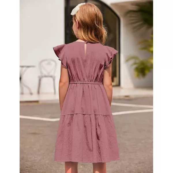 Arshiner Toddler Cotton Linen Dress Summer Casual Party Double-Ruffle Sleeves Dresses 2-6Y