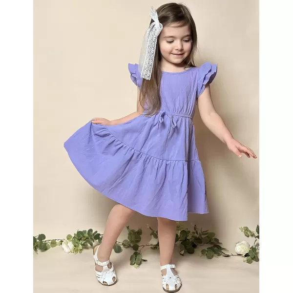 Arshiner Toddler Cotton Linen Dress Summer Casual Party Double-Ruffle Sleeves Dresses 2-6Y