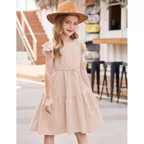 Arshiner Toddler Cotton Linen Dress Summer Casual Party Double-Ruffle Sleeves Dresses 2-6Y