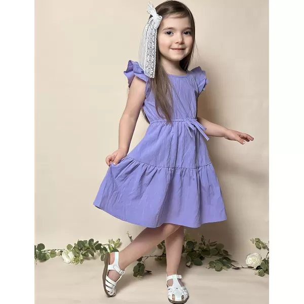 Arshiner Toddler Cotton Linen Dress Summer Casual Party Double-Ruffle Sleeves Dresses 2-6Y