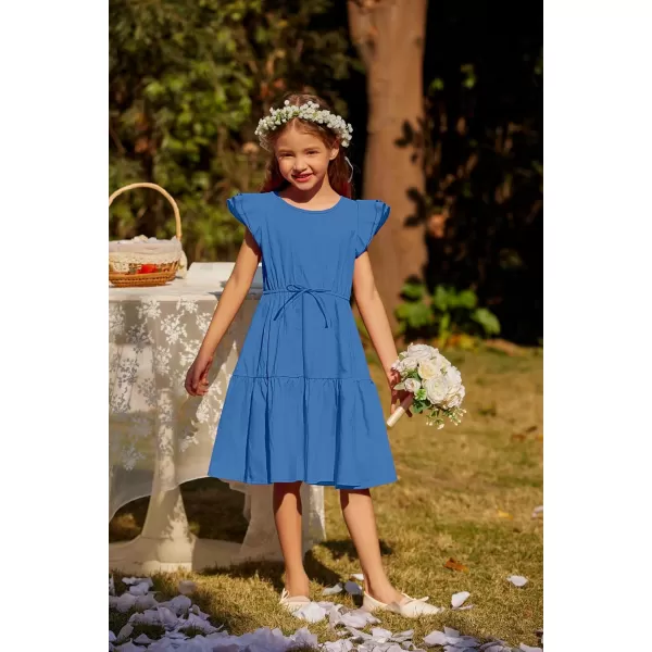 Arshiner Toddler Cotton Linen Dress Summer Casual Party Double-Ruffle Sleeves Dresses 2-6Y