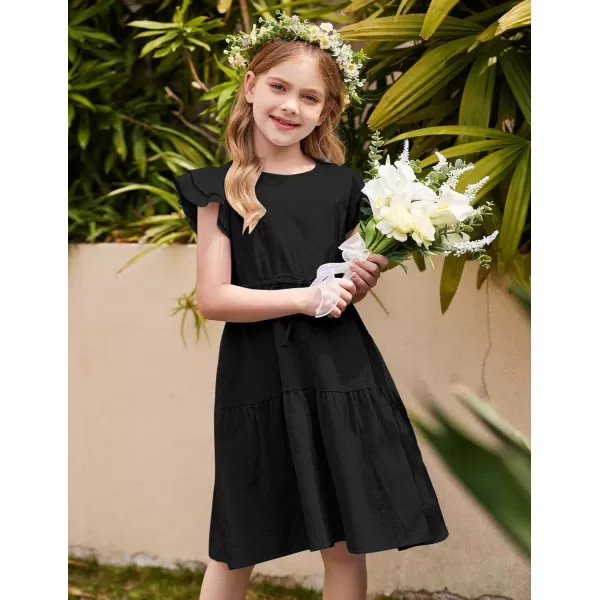 Arshiner Toddler Cotton Linen Dress Summer Casual Party Double-Ruffle Sleeves Dresses 2-6Y