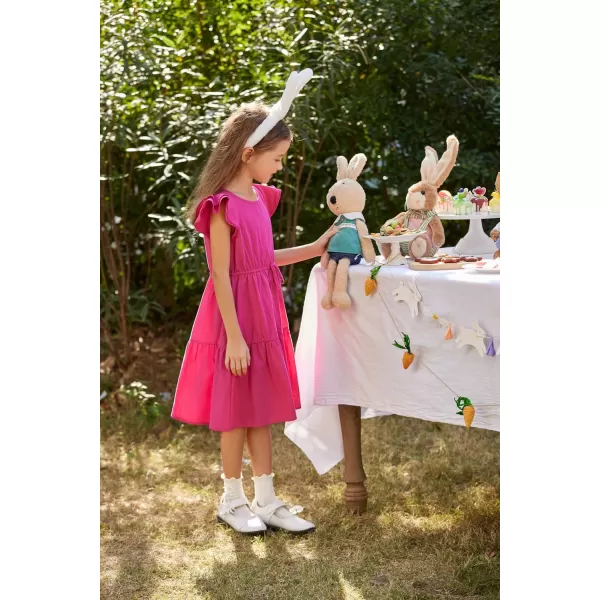 Arshiner Toddler Cotton Linen Dress Summer Casual Party Double-Ruffle Sleeves Dresses 2-6Y