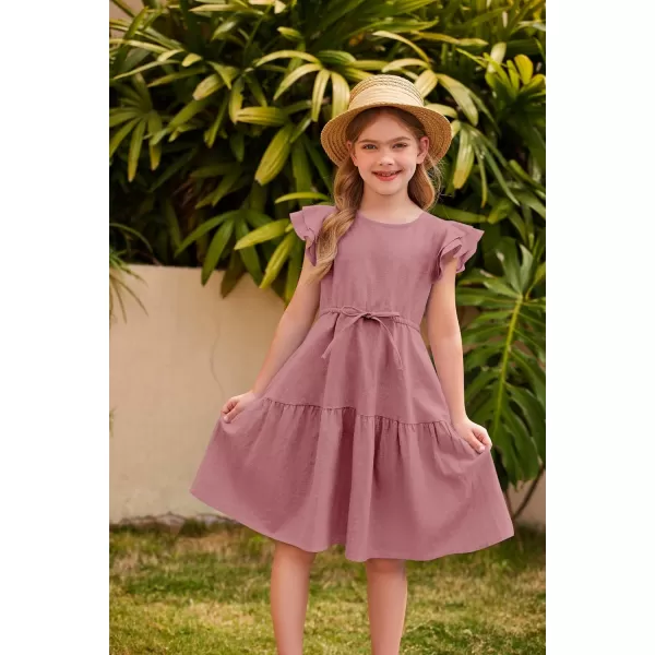 Arshiner Toddler Cotton Linen Dress Summer Casual Party Double-Ruffle Sleeves Dresses 2-6Y