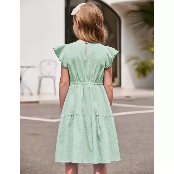 Arshiner Toddler Cotton Linen Dress Summer Casual Party Double-Ruffle Sleeves Dresses 2-6Y