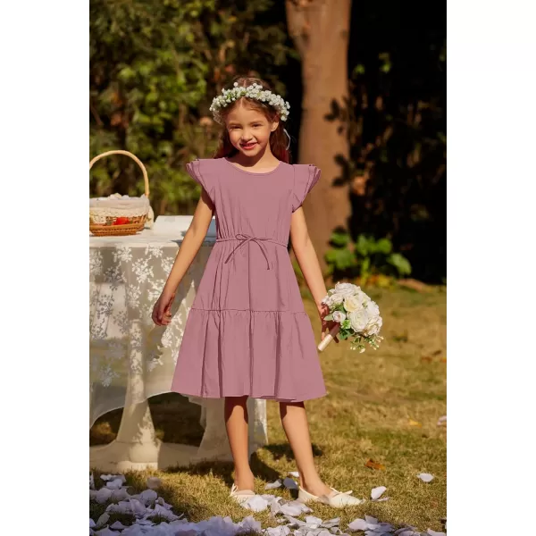 Arshiner Toddler Cotton Linen Dress Summer Casual Party Double-Ruffle Sleeves Dresses 2-6Y