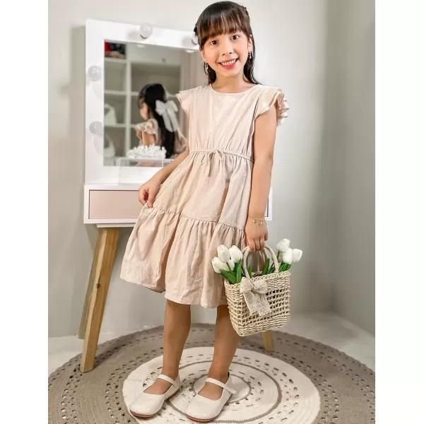 Arshiner Toddler Cotton Linen Dress Summer Casual Party Double-Ruffle Sleeves Dresses 2-6Y