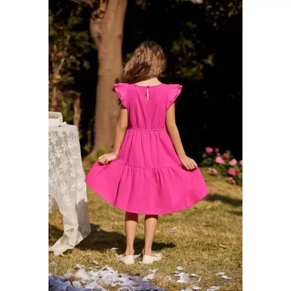 Arshiner Toddler Cotton Linen Dress Summer Casual Party Double-Ruffle Sleeves Dresses 2-6Y