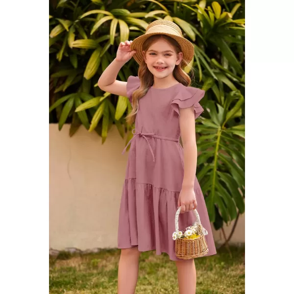 Arshiner Toddler Cotton Linen Dress Summer Casual Party Double-Ruffle Sleeves Dresses 2-6Y