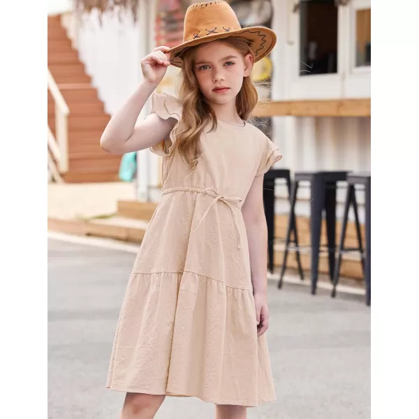 Arshiner Toddler Cotton Linen Dress Summer Casual Party Double-Ruffle Sleeves Dresses 2-6Y