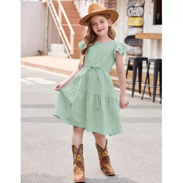 Arshiner Toddler Cotton Linen Dress Summer Casual Party Double-Ruffle Sleeves Dresses 2-6Y