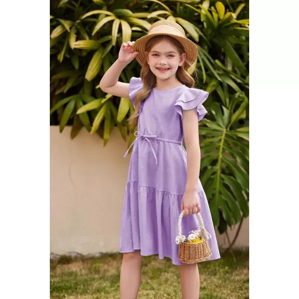 Arshiner Toddler Cotton Linen Dress Summer Casual Party Double-Ruffle Sleeves Dresses 2-6Y