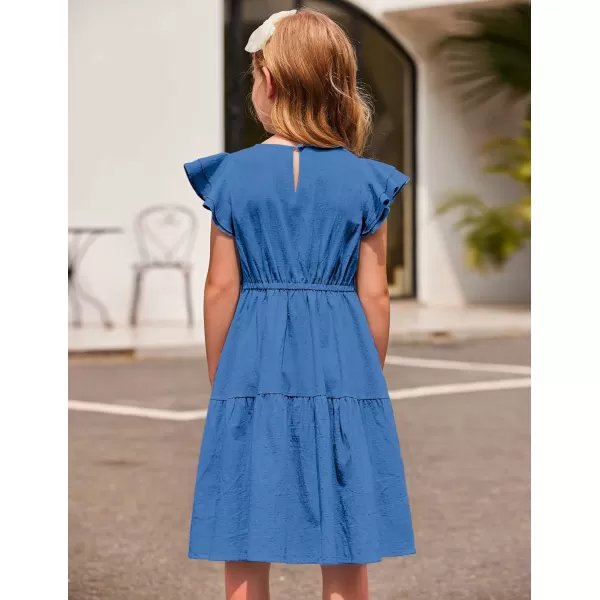 Arshiner Toddler Cotton Linen Dress Summer Casual Party Double-Ruffle Sleeves Dresses 2-6Y