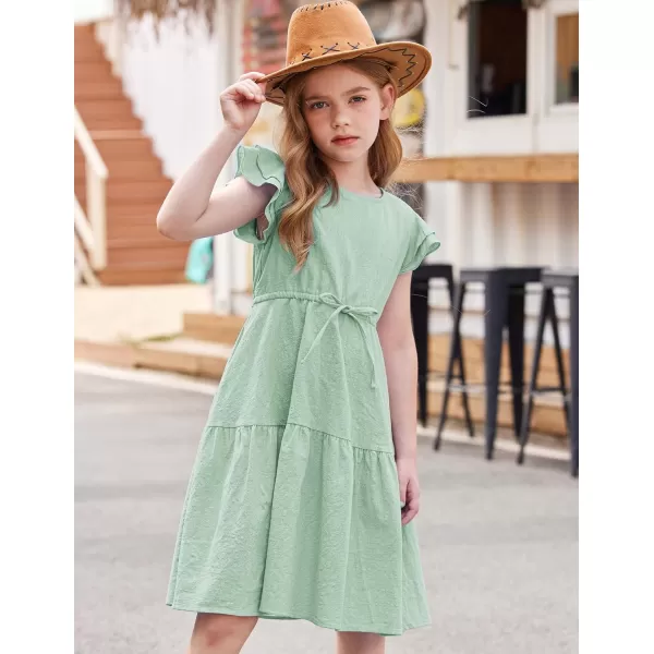 Arshiner Toddler Cotton Linen Dress Summer Casual Party Double-Ruffle Sleeves Dresses 2-6Y