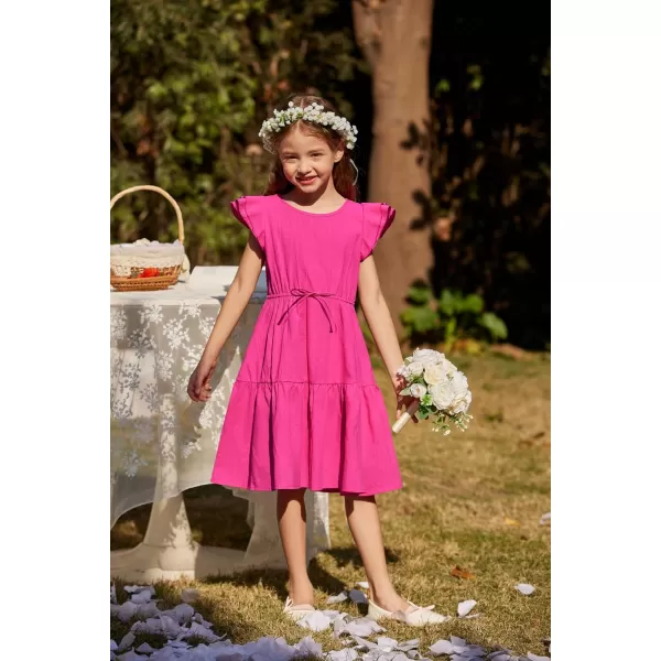 Arshiner Toddler Cotton Linen Dress Summer Casual Party Double-Ruffle Sleeves Dresses 2-6Y