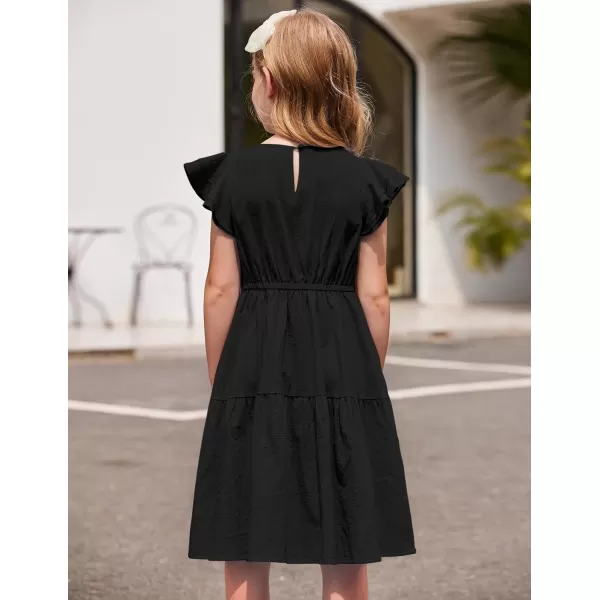 Arshiner Toddler Cotton Linen Dress Summer Casual Party Double-Ruffle Sleeves Dresses 2-6Y
