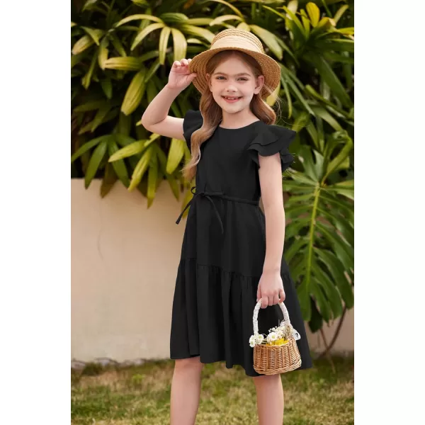 Arshiner Toddler Cotton Linen Dress Summer Casual Party Double-Ruffle Sleeves Dresses 2-6Y