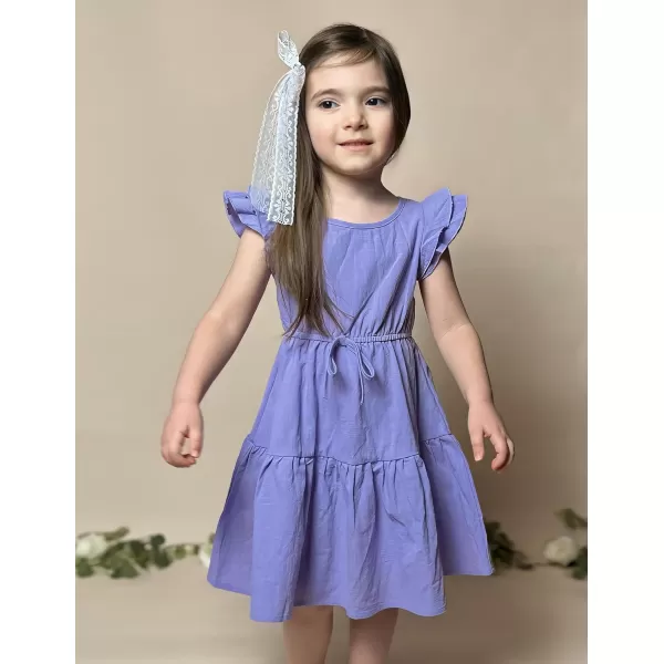 Arshiner Toddler Cotton Linen Dress Summer Casual Party Double-Ruffle Sleeves Dresses 2-6Y