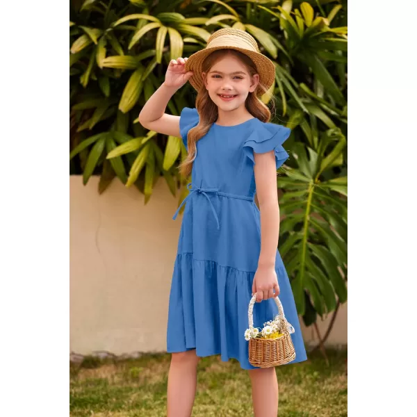 Arshiner Toddler Cotton Linen Dress Summer Casual Party Double-Ruffle Sleeves Dresses 2-6Y
