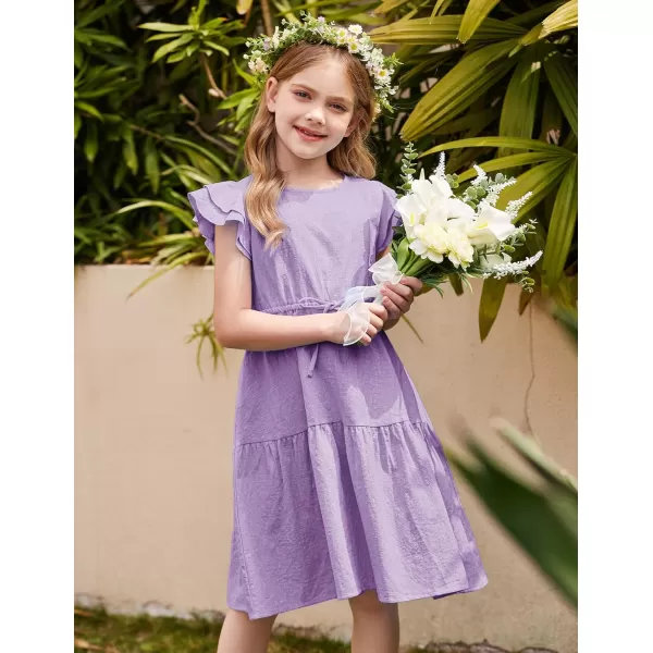 Arshiner Toddler Cotton Linen Dress Summer Casual Party Double-Ruffle Sleeves Dresses 2-6Y