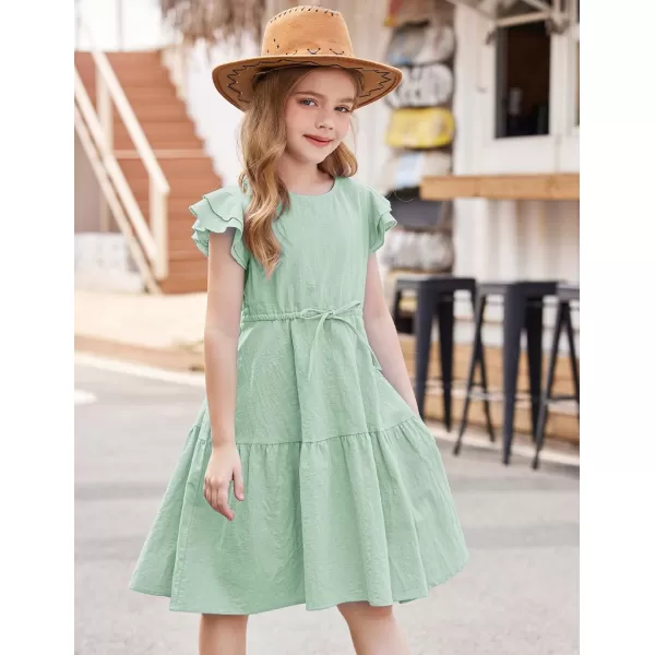Arshiner Toddler Cotton Linen Dress Summer Casual Party Double-Ruffle Sleeves Dresses 2-6Y