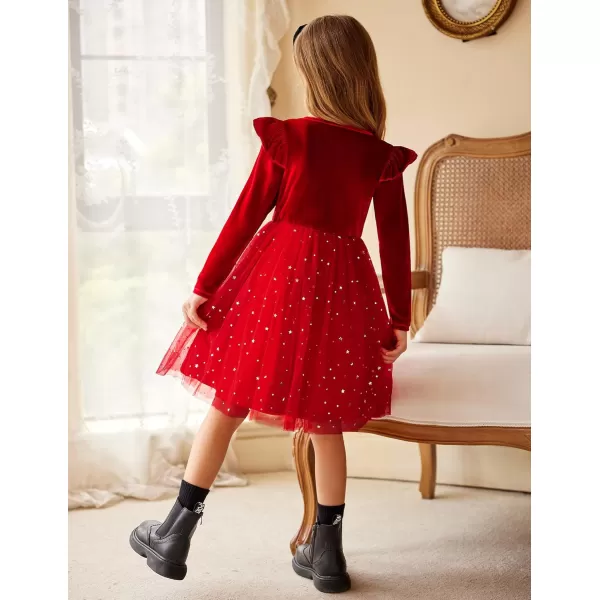 Arshiner Toddler Tutu Dresses Little Girls Velvet Tulle Fall Winter Long Sleeve Ruffle Holiday Party Dress 2-6Y