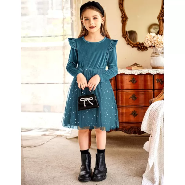 Arshiner Toddler Tutu Dresses Little Girls Velvet Tulle Fall Winter Long Sleeve Ruffle Holiday Party Dress 2-6Y