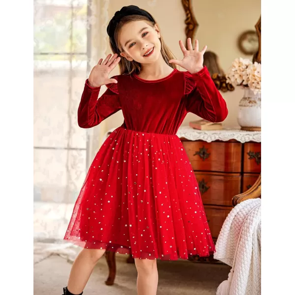 Arshiner Toddler Tutu Dresses Little Girls Velvet Tulle Fall Winter Long Sleeve Ruffle Holiday Party Dress 2-6Y