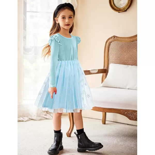 Arshiner Toddler Tutu Dresses Little Girls Velvet Tulle Fall Winter Long Sleeve Ruffle Holiday Party Dress 2-6Y