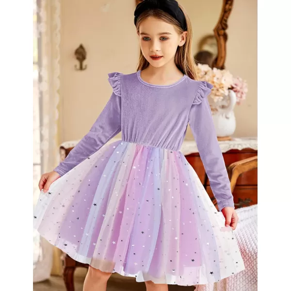 Arshiner Toddler Tutu Dresses Little Girls Velvet Tulle Fall Winter Long Sleeve Ruffle Holiday Party Dress 2-6Y