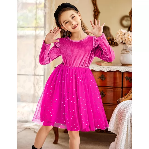 Arshiner Toddler Tutu Dresses Little Girls Velvet Tulle Fall Winter Long Sleeve Ruffle Holiday Party Dress 2-6Y