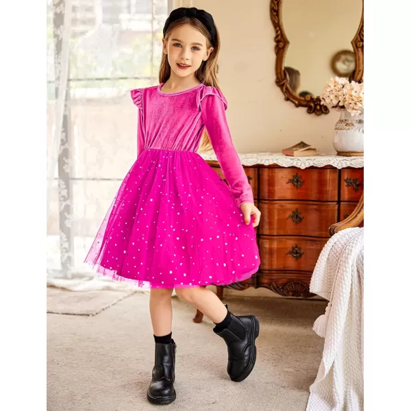 Arshiner Toddler Tutu Dresses Little Girls Velvet Tulle Fall Winter Long Sleeve Ruffle Holiday Party Dress 2-6Y