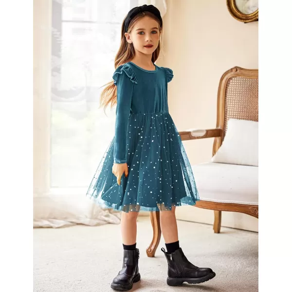 Arshiner Toddler Tutu Dresses Little Girls Velvet Tulle Fall Winter Long Sleeve Ruffle Holiday Party Dress 2-6Y