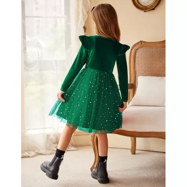 Arshiner Toddler Tutu Dresses Little Girls Velvet Tulle Fall Winter Long Sleeve Ruffle Holiday Party Dress 2-6Y