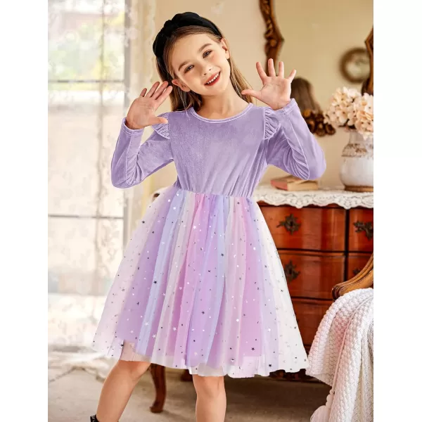 Arshiner Toddler Tutu Dresses Little Girls Velvet Tulle Fall Winter Long Sleeve Ruffle Holiday Party Dress 2-6Y