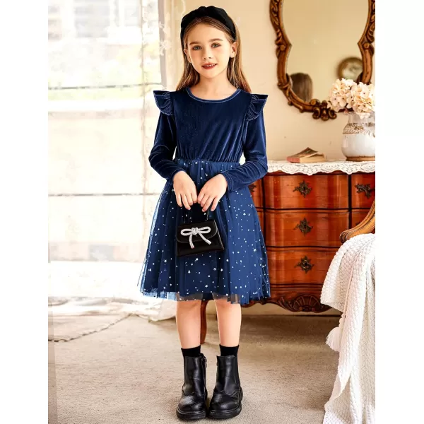 Arshiner Toddler Tutu Dresses Little Girls Velvet Tulle Fall Winter Long Sleeve Ruffle Holiday Party Dress 2-6Y