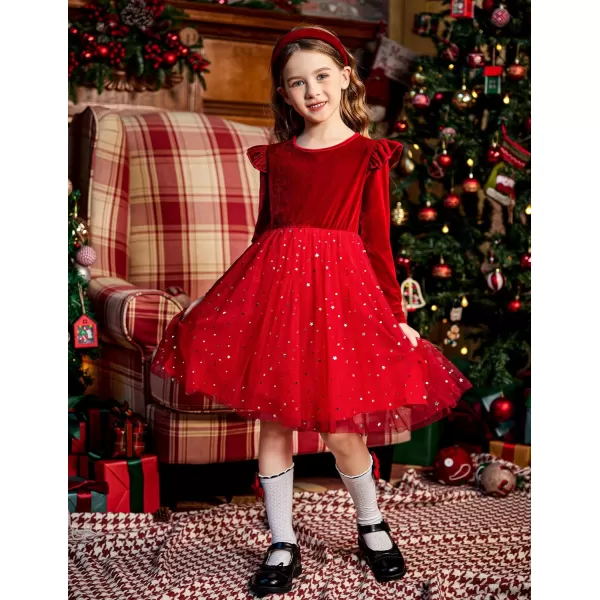 Arshiner Toddler Tutu Dresses Little Girls Velvet Tulle Fall Winter Long Sleeve Ruffle Holiday Party Dress 2-6Y
