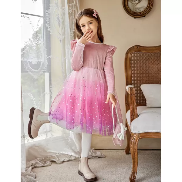 Arshiner Toddler Tutu Dresses Little Girls Velvet Tulle Fall Winter Long Sleeve Ruffle Holiday Party Dress 2-6Y