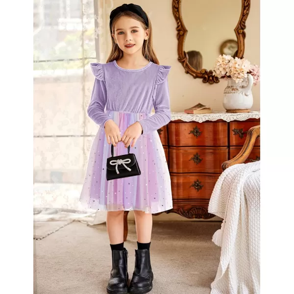 Arshiner Toddler Tutu Dresses Little Girls Velvet Tulle Fall Winter Long Sleeve Ruffle Holiday Party Dress 2-6Y