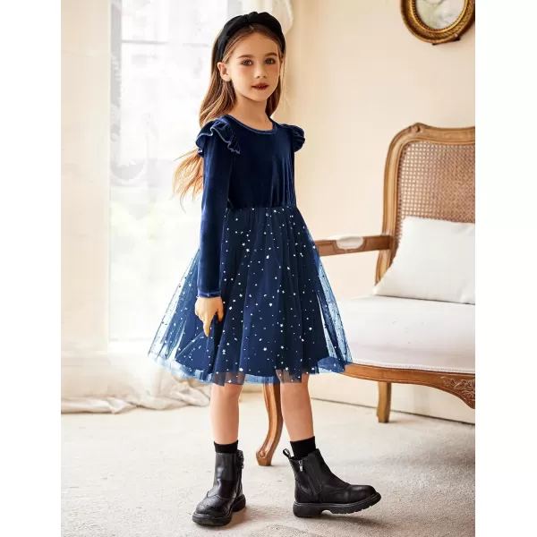 Arshiner Toddler Tutu Dresses Little Girls Velvet Tulle Fall Winter Long Sleeve Ruffle Holiday Party Dress 2-6Y