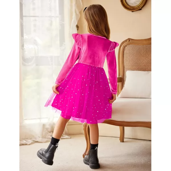 Arshiner Toddler Tutu Dresses Little Girls Velvet Tulle Fall Winter Long Sleeve Ruffle Holiday Party Dress 2-6Y