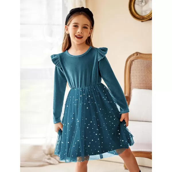 Arshiner Toddler Tutu Dresses Little Girls Velvet Tulle Fall Winter Long Sleeve Ruffle Holiday Party Dress 2-6Y