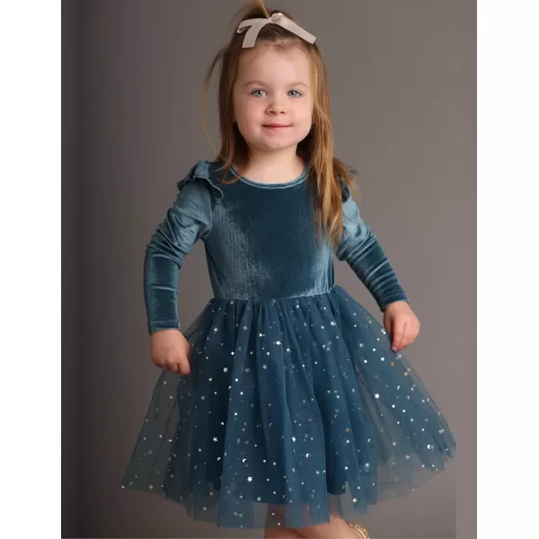 Arshiner Toddler Tutu Dresses Little Girls Velvet Tulle Fall Winter Long Sleeve Ruffle Holiday Party Dress 2-6Y