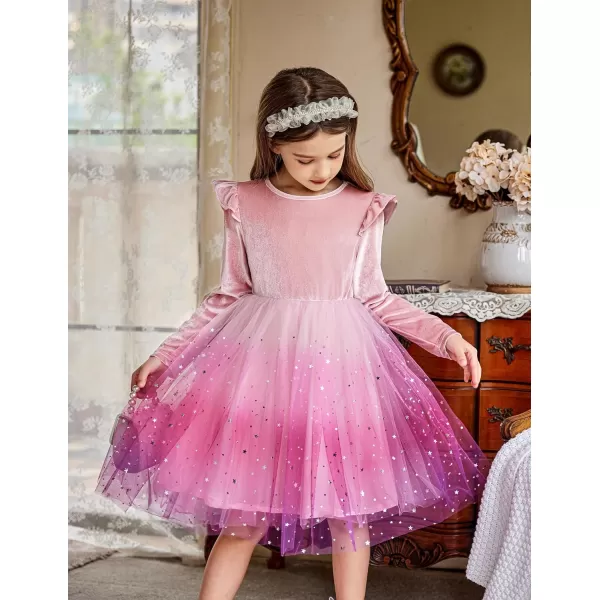 Arshiner Toddler Tutu Dresses Little Girls Velvet Tulle Fall Winter Long Sleeve Ruffle Holiday Party Dress 2-6Y