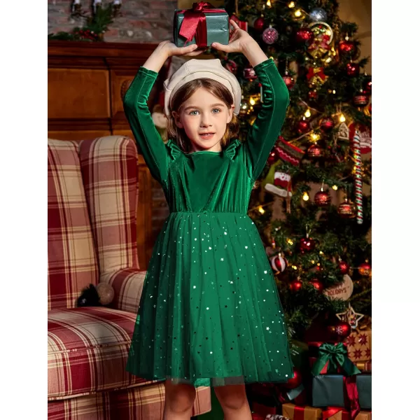 Arshiner Toddler Tutu Dresses Little Girls Velvet Tulle Fall Winter Long Sleeve Ruffle Holiday Party Dress 2-6Y