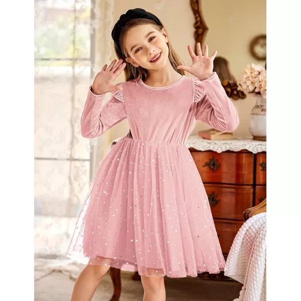 Arshiner Toddler Tutu Dresses Little Girls Velvet Tulle Fall Winter Long Sleeve Ruffle Holiday Party Dress 2-6Y