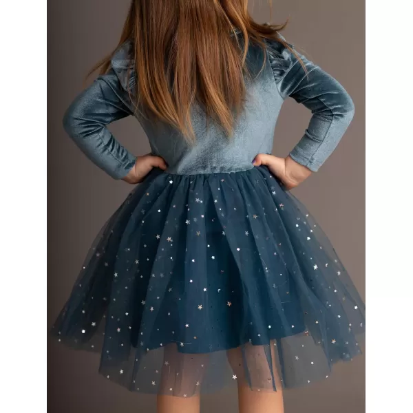 Arshiner Toddler Tutu Dresses Little Girls Velvet Tulle Fall Winter Long Sleeve Ruffle Holiday Party Dress 2-6Y
