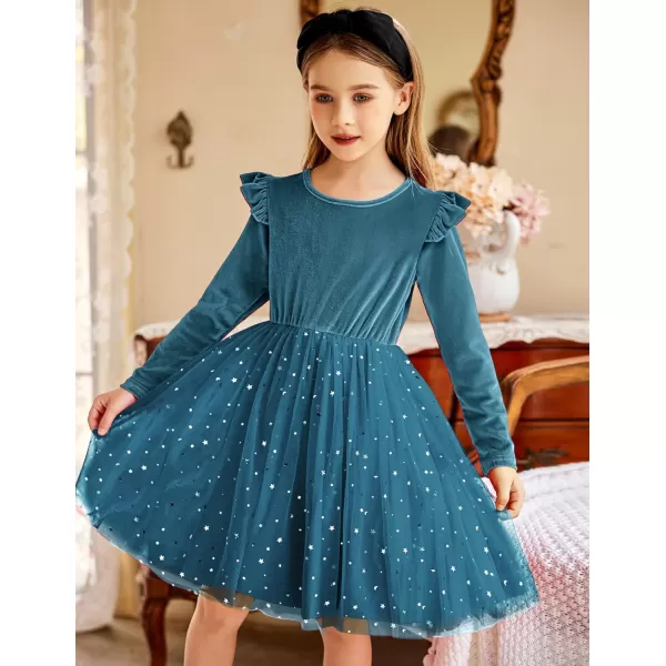 Arshiner Toddler Tutu Dresses Little Girls Velvet Tulle Fall Winter Long Sleeve Ruffle Holiday Party Dress 2-6Y